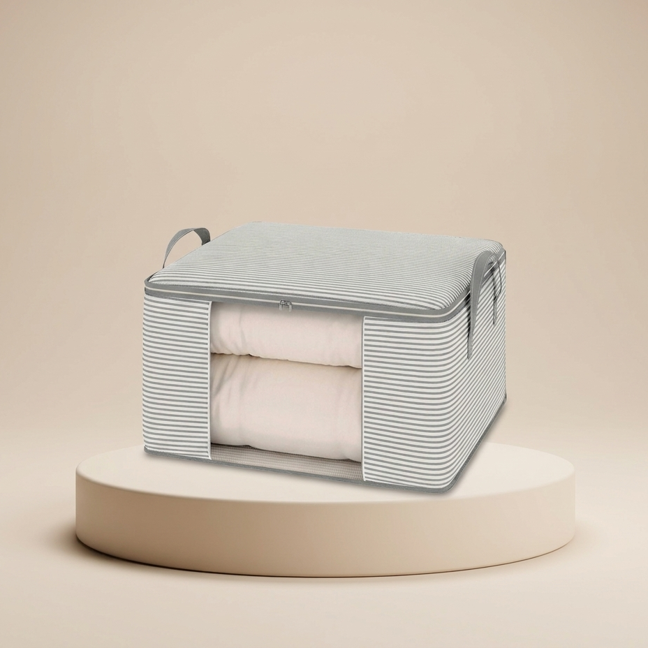 Foldable Storage Bag Organizer | Striped Collapsible Home Basket Box