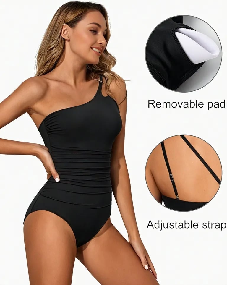 Women's Swimsuit With One Shoulder Design And Tummy Control