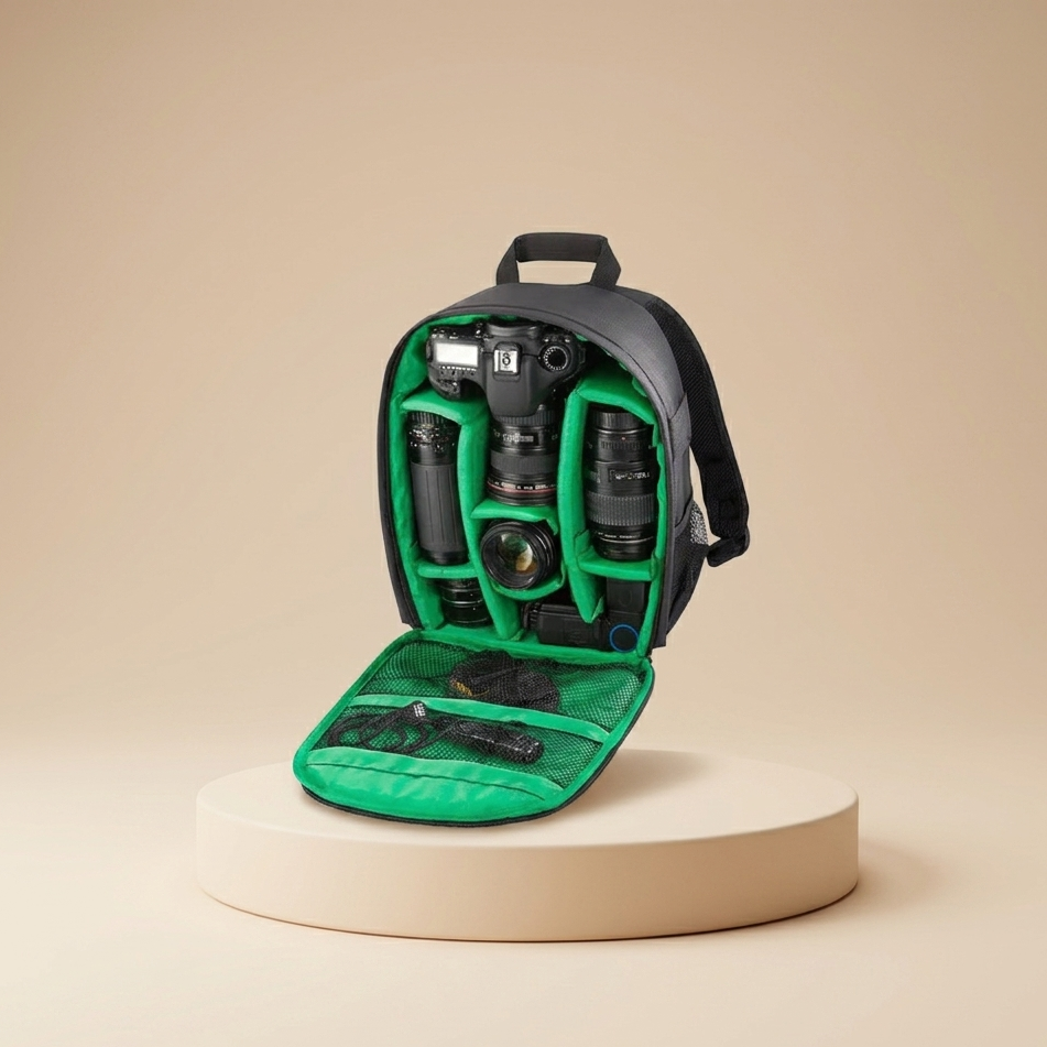 Large Camera Backpack with Zipper Closing