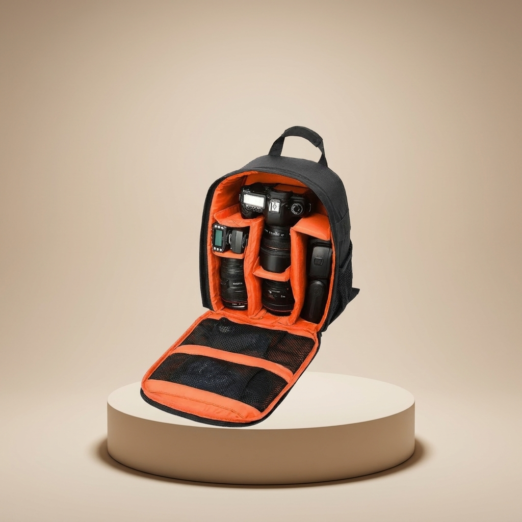 Large Camera Backpack with Zipper Closing
