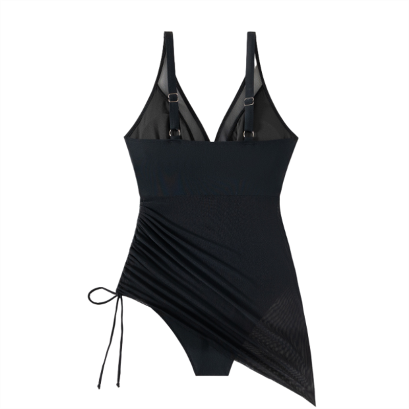 Shaped Swimsuit Dress With Mesh Insert And Wrap