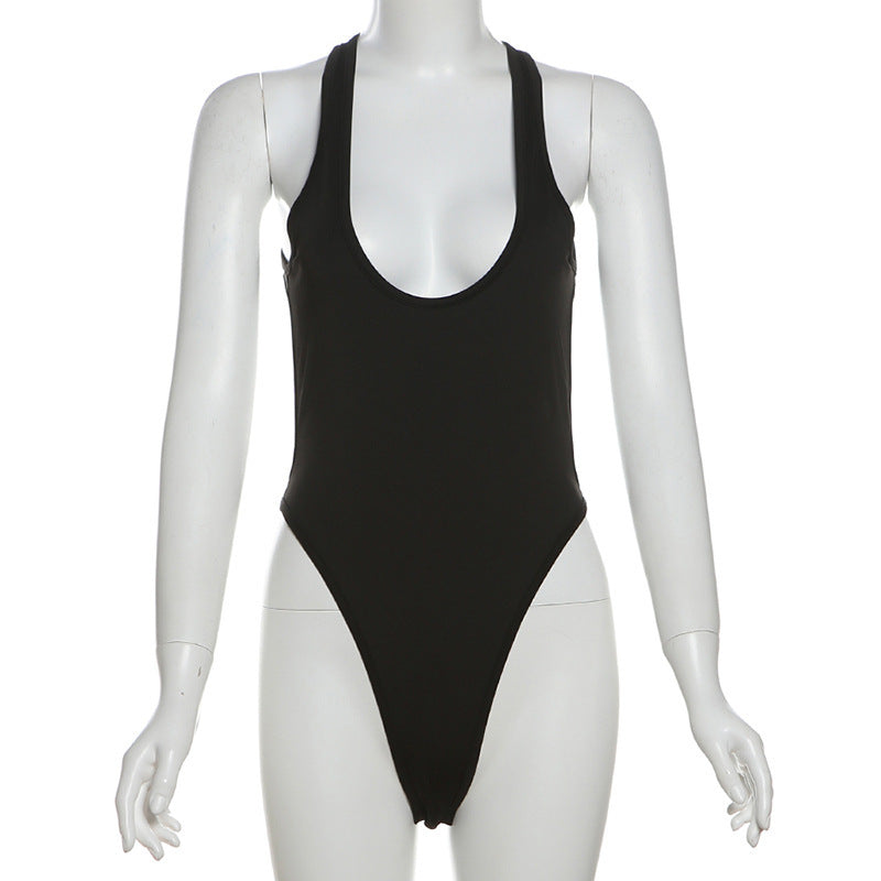 Women's Swimsuit With A Deep Round Neckline And Cut