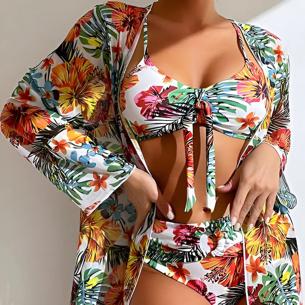 Three Piece Bikini Set With High Waist Cut