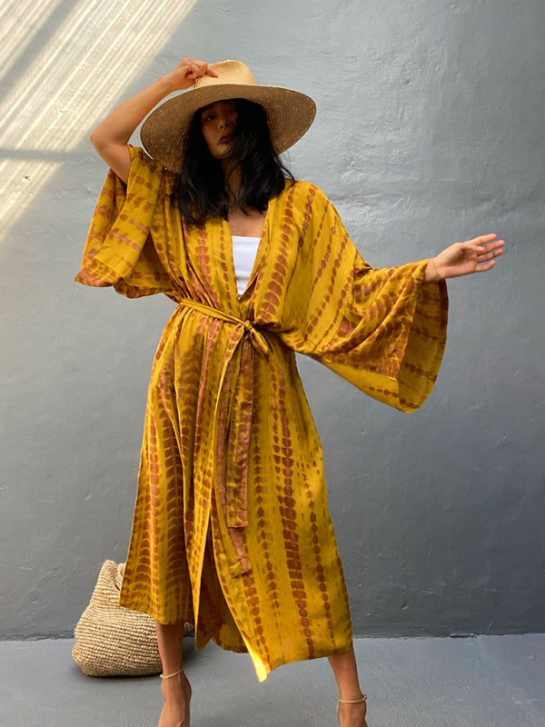 Woven Kimono With Tie Belt
